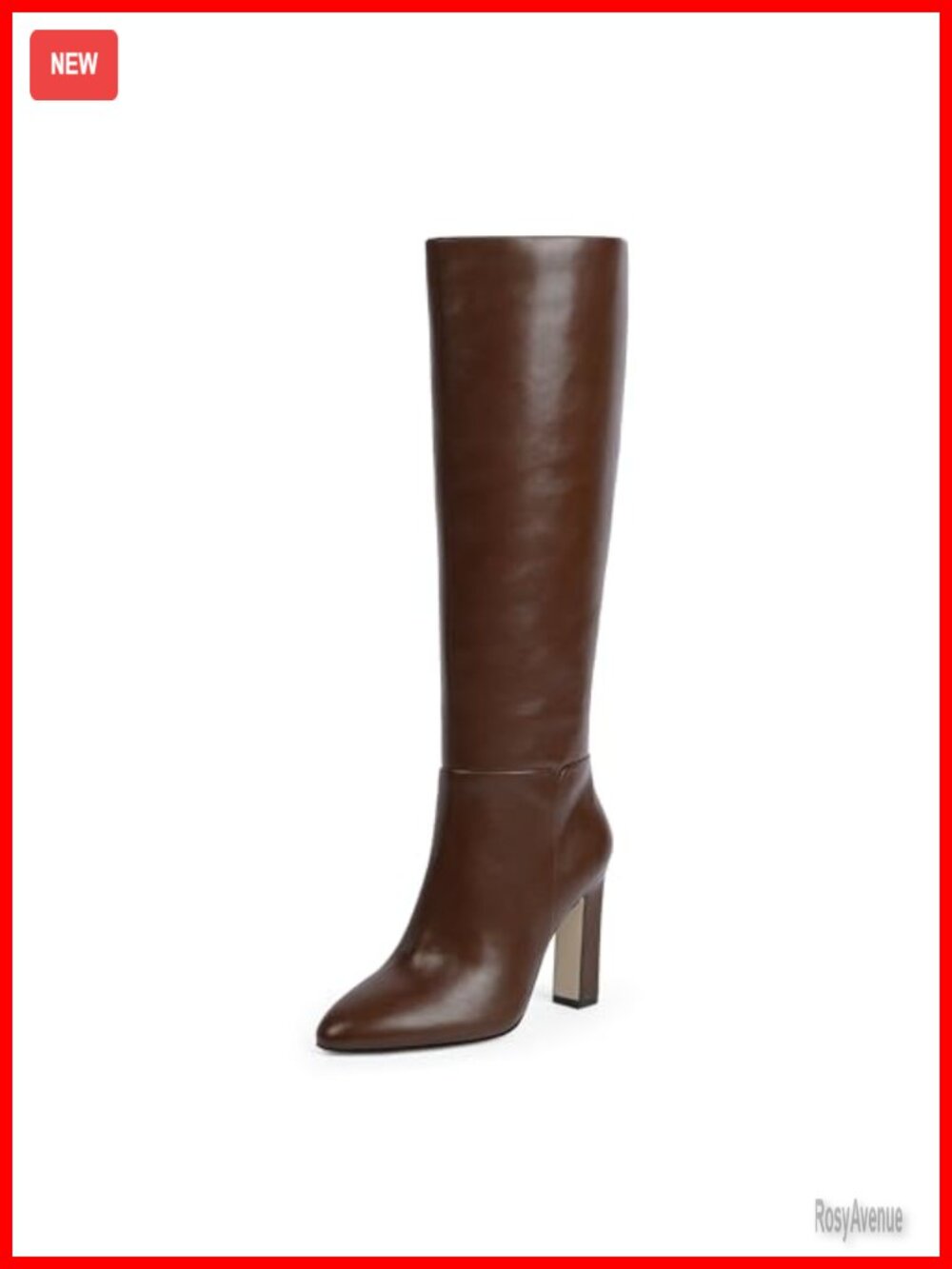 Faux Leather Knee High Boots Almond Toe Block Heel Side Zip Women's